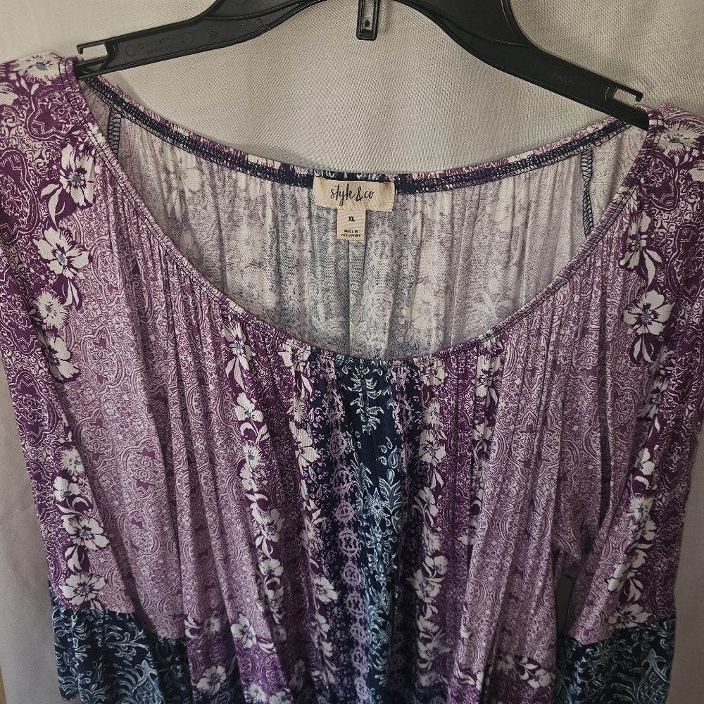 Style & Co. Women's Purple and Blue Floral Blouse - Picture 3 of 4